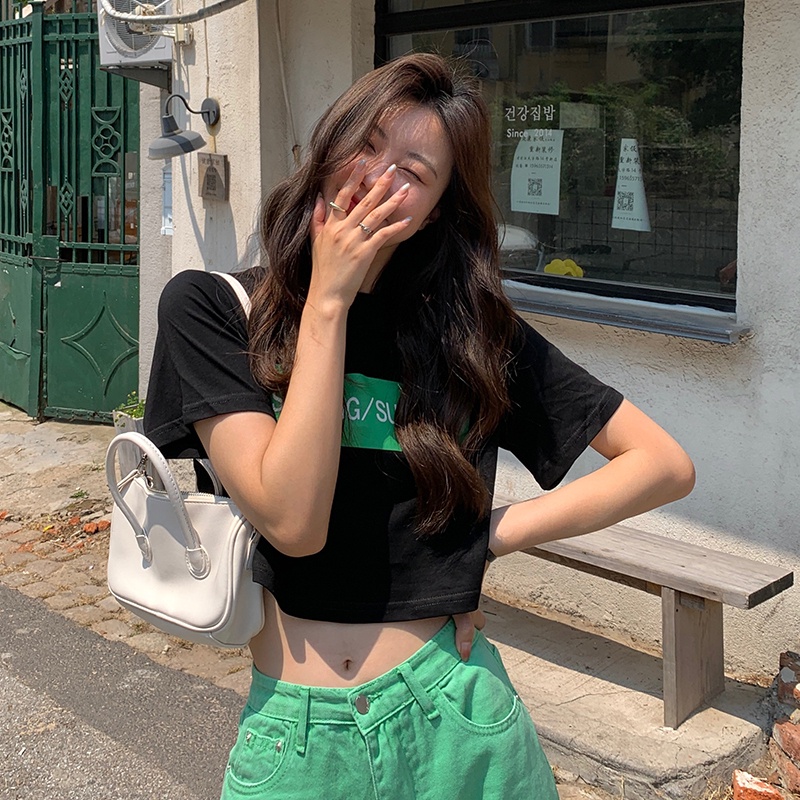 NZN Áo Thun Crop Top Dáng Rộng In Chữ Tương Phản Thời Trang Mùa Hè Mới