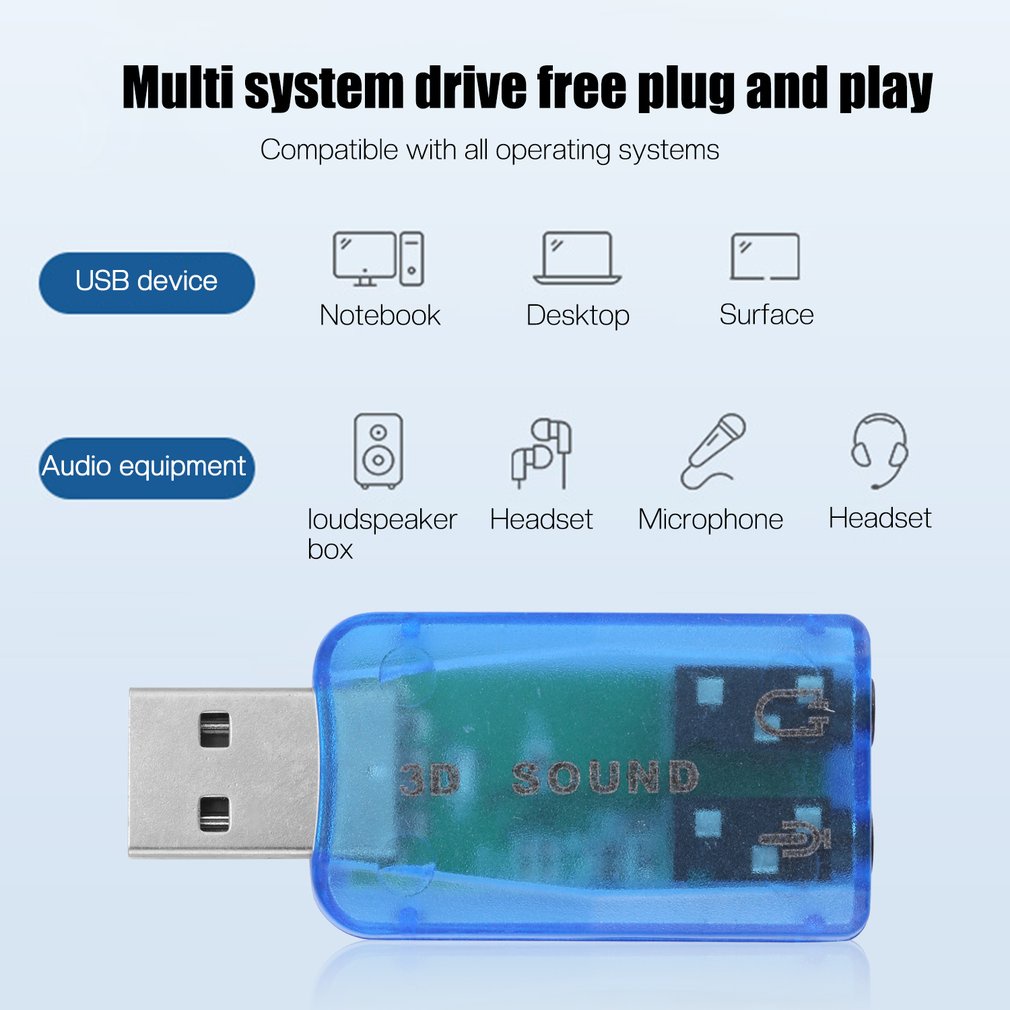 Audio Card 3D Portable Compact Usb 1.1 Mic 7.1 Ch Surround Sound Pc Computer Laptop Speaker Adapter [Q/9]