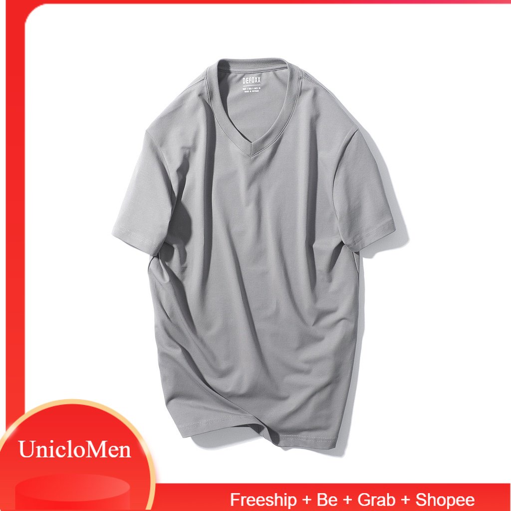 Freeship - Áo thun nam cổ tim DEFOXX màu xám menly vải cotton 4 chiều bảng màu basic đẹp - ATDF2 - HÀNG CHẤT LƯỢNG