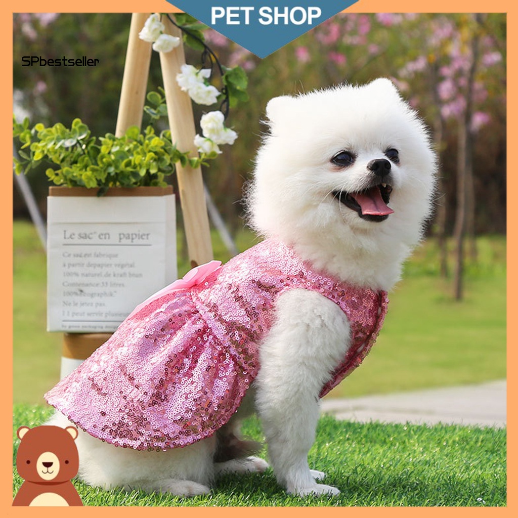 Spbestsellwr Đầm Công Chúa Hai Tầng Bằng Polyester Đính Kim Sa Thắt Nơ Dễ Thương Dành Cho Cún Cưng Dự Tiệc