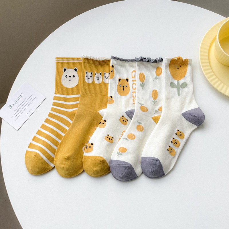 Vớ Thể Thao Cổ Vừa In Họa Tiết Hoạt Hình Phong Cách Hàn Quốc Thời Trang Cho Nữ