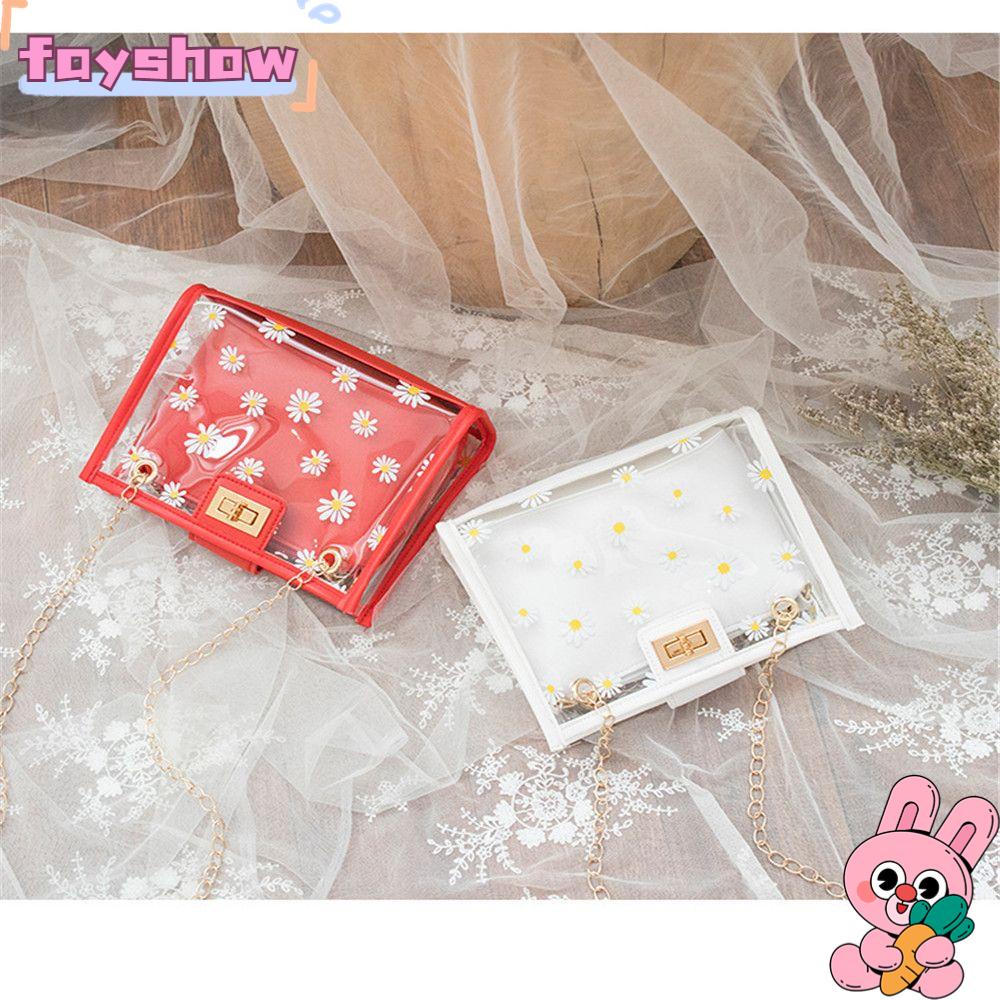 Túi Xách Bằng PVC Trong Suốt Hình Vuông Họa Tiết Hoa Cúc Thời Trang Cho Nữ