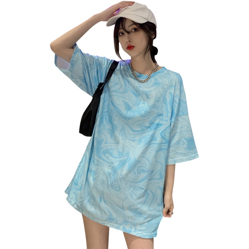 Áo Thun Tay Ngắn Dáng Rộng Họa Tiết Màu Nhuộm Cá Tính Cho Nữ