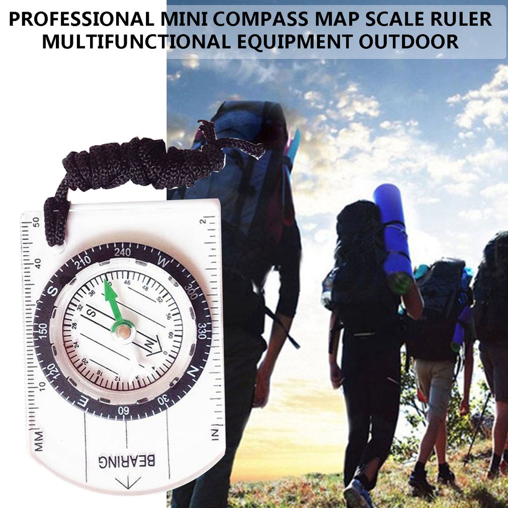 Professional Mini Compass Map Scale Ruler Multifunctional Equipment Outdoor Hiking Camping Guiding Tool [Q/11]