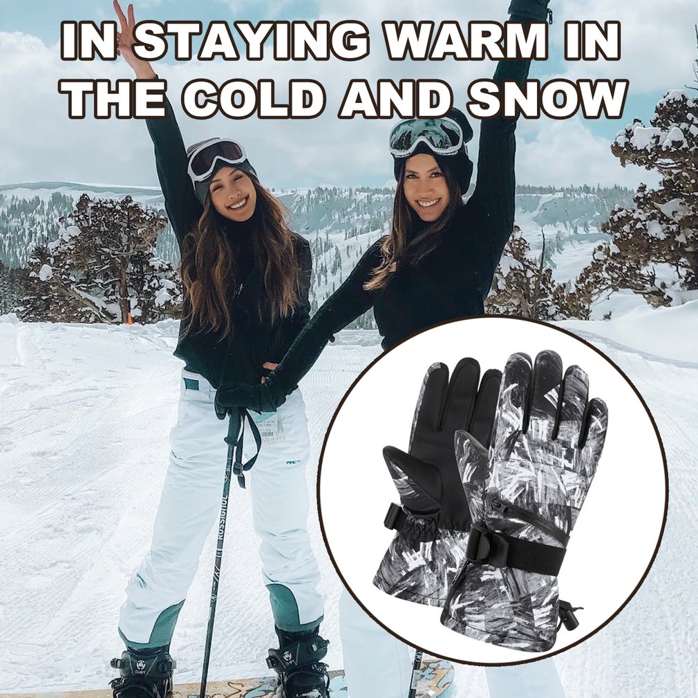 1 Pair Gloves Printed Full Finger Winter Soft Waterproof Anti-Slip Skiing Touchscreen Outdoor Sports [Q/9]