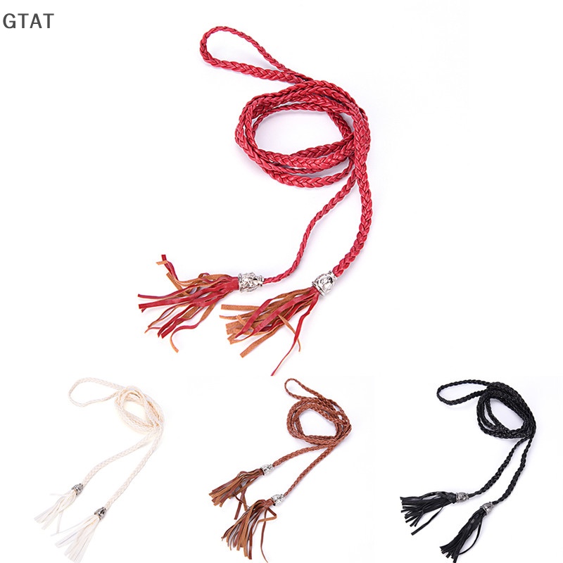 GTAT Boho Phụ Nữ Đơn Giản PU Da Tassel Bện Tự Tie Vành Đai Thắt Lưng Mỏng Dây Thừng Thắt Lưng VN