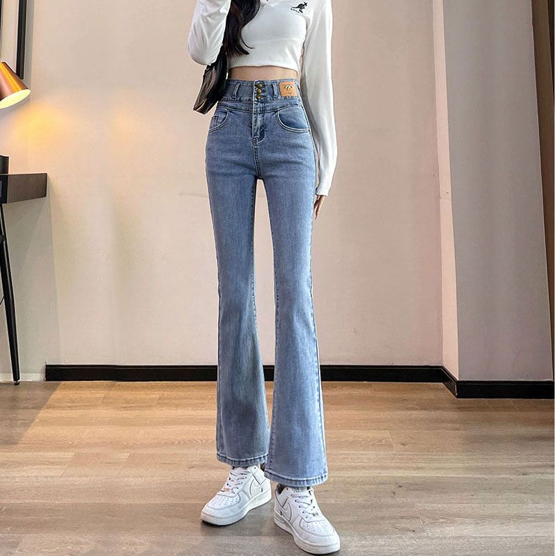 Quần Jeans Lưng Cao Ống Loe Dài Ngang Mắt Cá Chân Dáng Ôm Thời Trang Mùa Xuân Kiểu Mới Dành Cho Bạn Nữ F02L