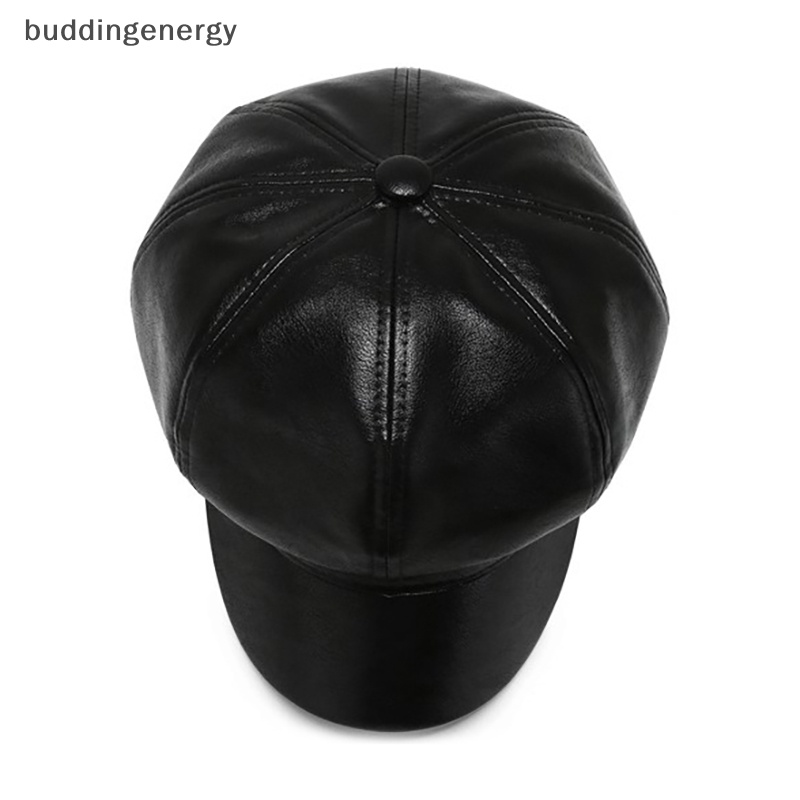 {BUDDI} Mũ Beret Da PU Màu Đỏ / Trắng In Chữ Phong Cách Họa Sĩ Anh Quốc Vintage Đường Phố Thu Đông {BUDDI}