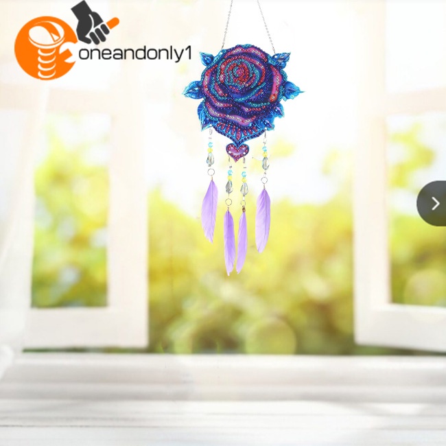 Bộ Tranh Đính Đá Tự Làm Họa Tiết Vòng Bắt Giấc Mơ Có Lông Vũ Treo Trang Trí Sân Vườn