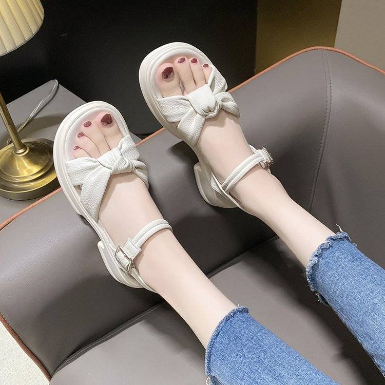 CHZK Xăng đan Mary Jane Mũi Vuông Đế Dày 5cm Chất Liệu Da Mềm Mại Màu Trơn Cho Nữ