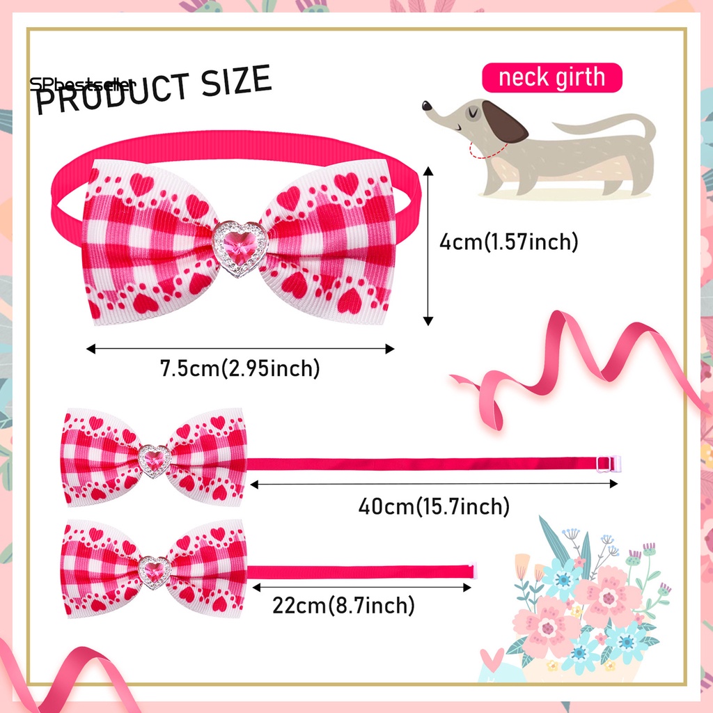 Set 5 Vòng Cổ Mềm Mại Thoải Mái Đính Đá Hình Trái Tim Cho Thú Cưng