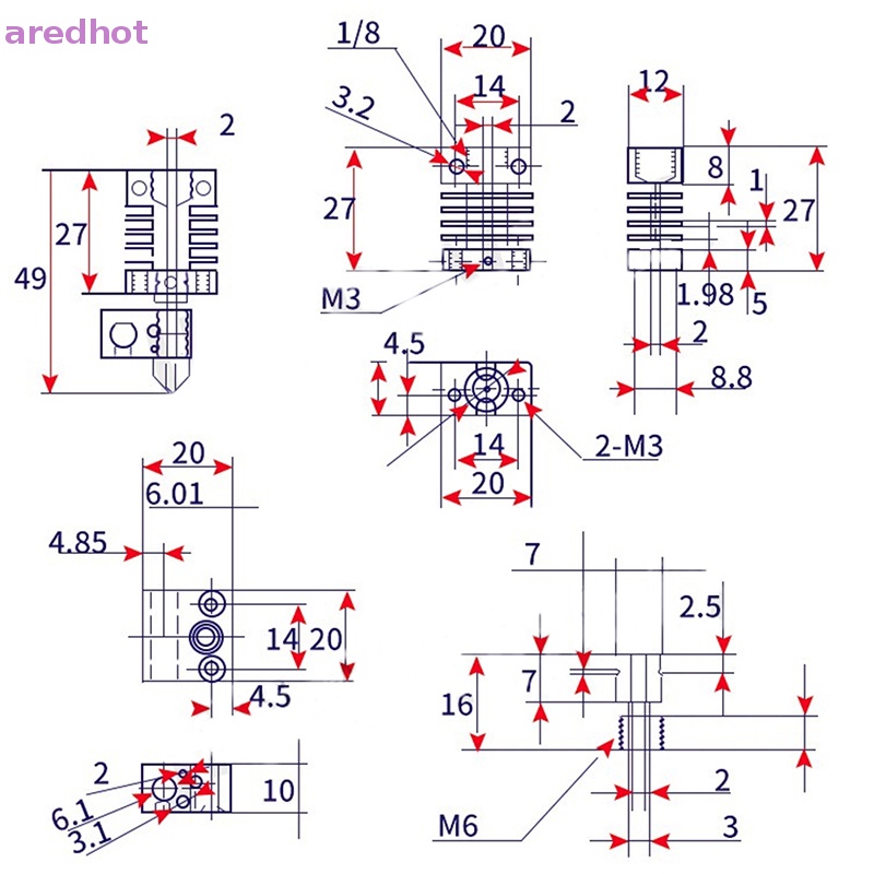 Aredhot 1 Cái Hotend - Vòi Titan 4Mm Cặp Khí Nén Mới