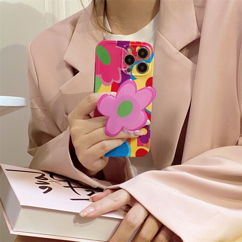 Ốp Điện Thoại Silicon Hình Hoa Nhiều Màu Có Dây Đeo Cho Iphone14 Pro Max 13 Pro Max 12 / 11 X / Xs Max 7 / 8 Plus