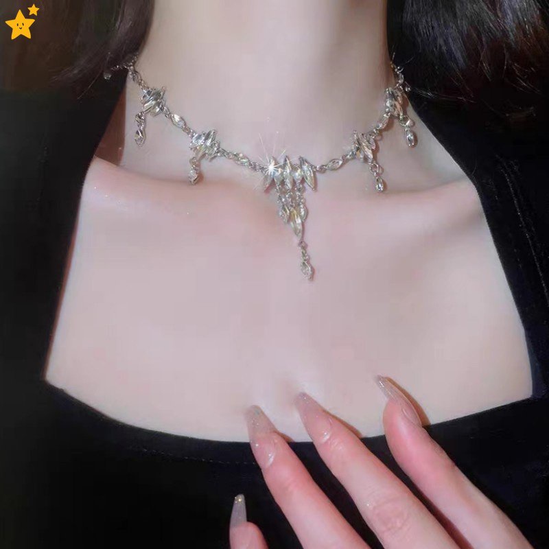 Vòng cổ 2K Mặt Hình Giọt Nước Đính Đá Zircon Lấp Lánh Thời Trang Cho Nữ