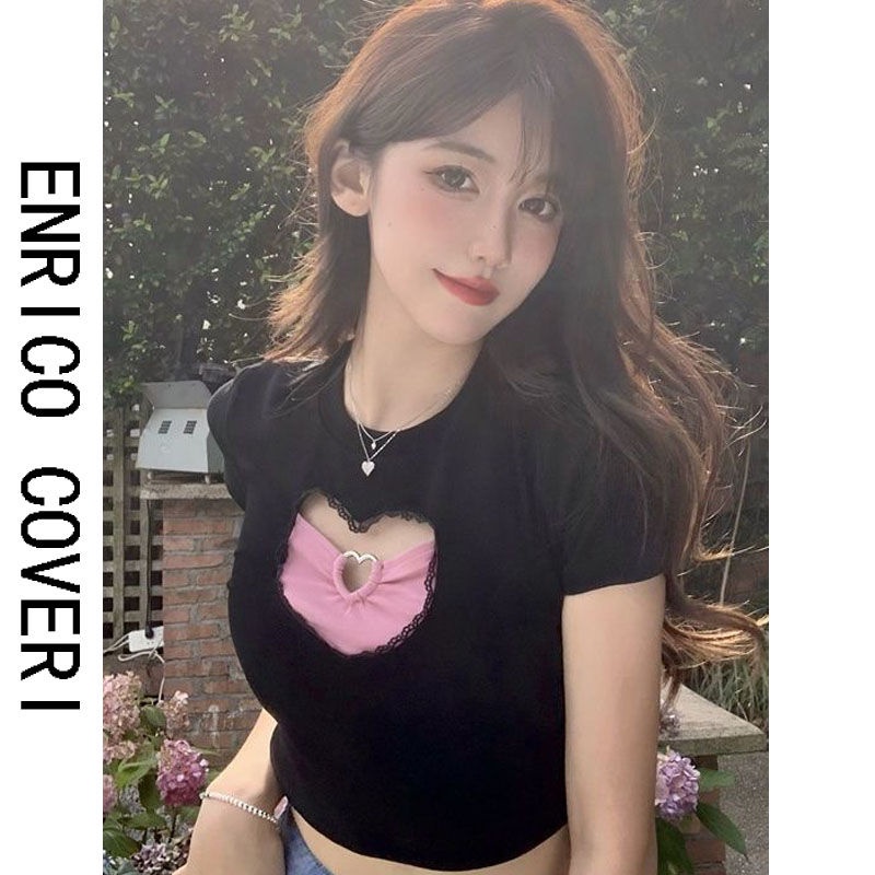Áo Croptop Họa Tiết Trái Tim Ngọt Ngào Thời Trang Mùa Hè Hàn Quốc Cho Nữ