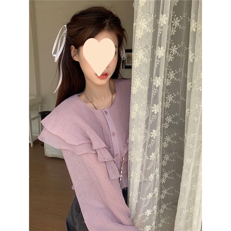 Áo Sơ Mi chiffon Tay Bồng Phối Bèo Dễ Thương Xinh Xắn Dành Cho Nữ