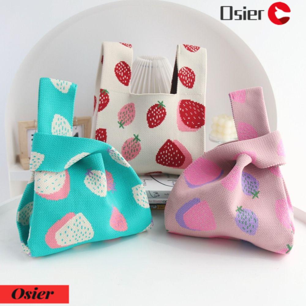 Túi Tote Thắt Nút Họa Tiết Dâu Tây Đan Lát 1 Cái