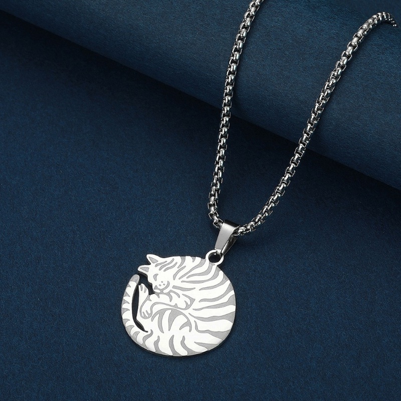 Dây Chuyền Mặt Hình Mèo Bằng Thép Không Gỉ Dễ Thương Phong Cách Hip Hop Cho Nam Và Nữ