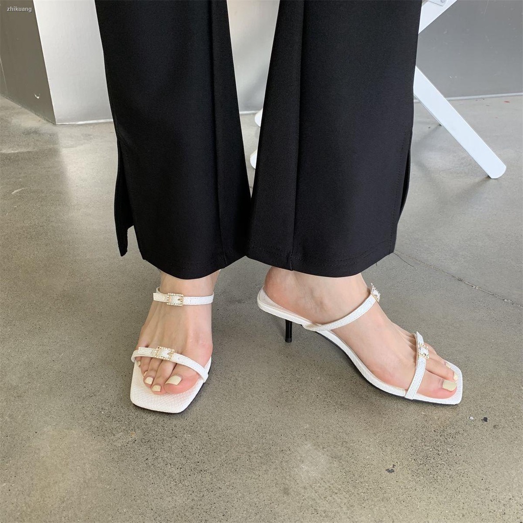 Xăng đan Cao Gót Mũi Vuông Hở Ngón Màu Đen Thời Trang Mùa Hè 2023 Cho Nữ