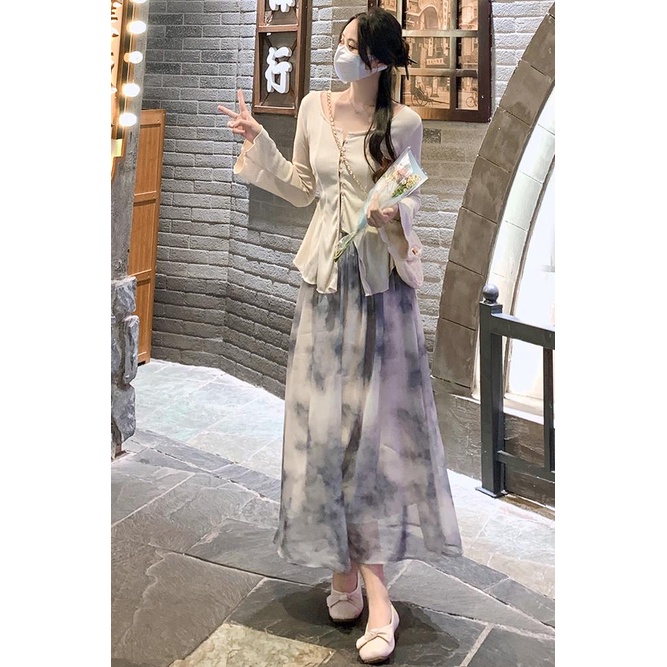 Chân Váy Chiffon Dài Dáng Chữ A Họa Tiết Màu Nhuộm Thời Trang Mùa Hè Mới Cho Nữ