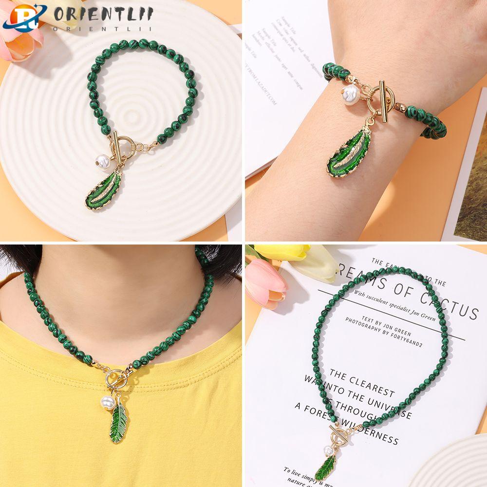 Vòng cổ Mặt Chiếc Lá Màu Sắc Xanh Lá Phong Cách Retro|Mặt Vòng cổ Kiểu Dáng Xinh Xắn Hợp Thời Trang