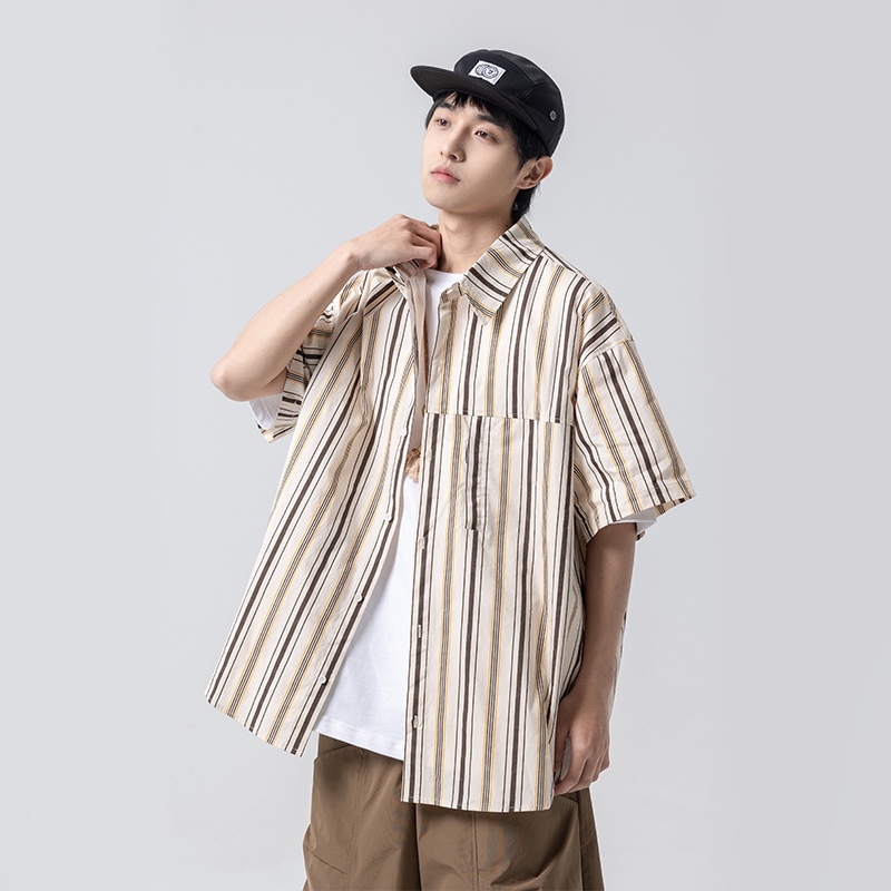 Áo Sơ Mi Tay Ngắn Họa Tiết Sọc Thời Trang Phong Cách Retro Cho Nam