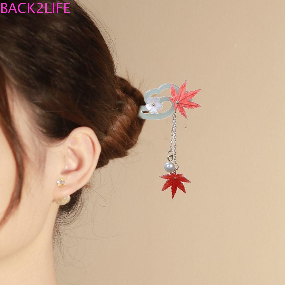 Trâm Cài Tóc Hình Lá Phong Phối Tua Rua Phong Cách Trung Hoa Cổ Điển Cho Nữ BACK2LIFE