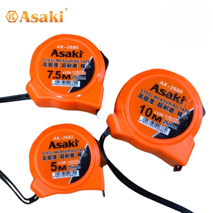 Thước cuộn thép [CHÍNH HÃNG] ASAKI 5m, 7.5m, 10m bản thước 25mm có số to rõ nét cao cấp