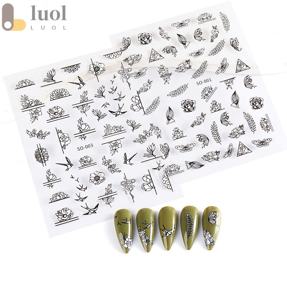 Nhãn Dán Trang Trí Móng Nghệ Thuật Họa Tiết Hoa Hồng Chim Bướm Đơn Giản