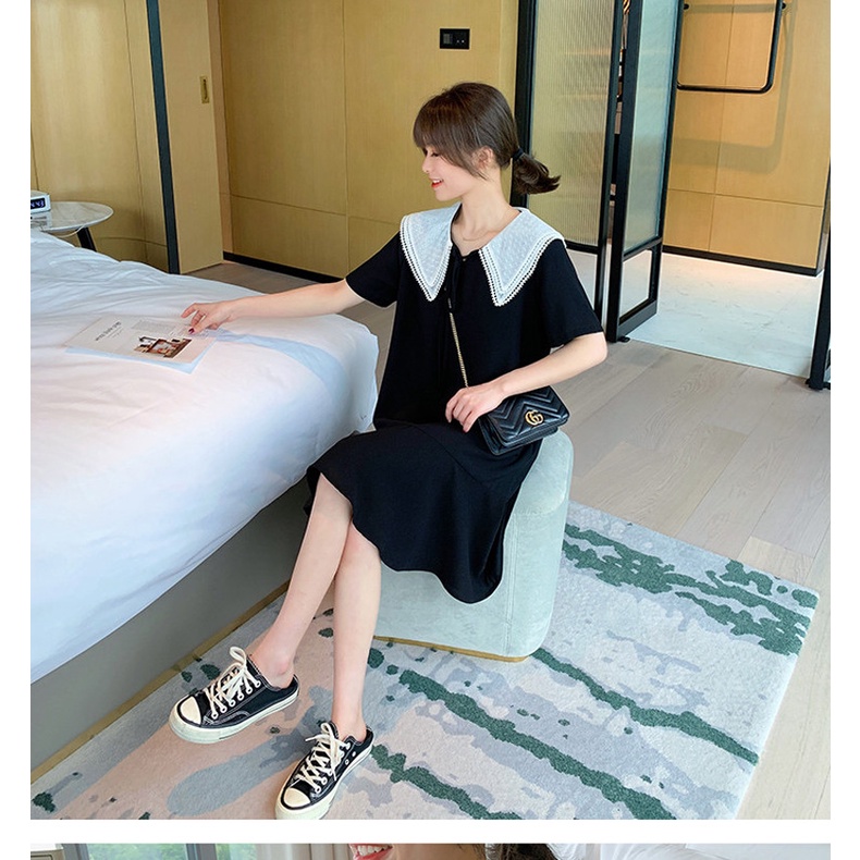 Xiang Nian Ni Đầm Dài Qua Gối Dáng Rộng Cổ Búp Bê Thời Trang Mùa Hè Cho Nữ