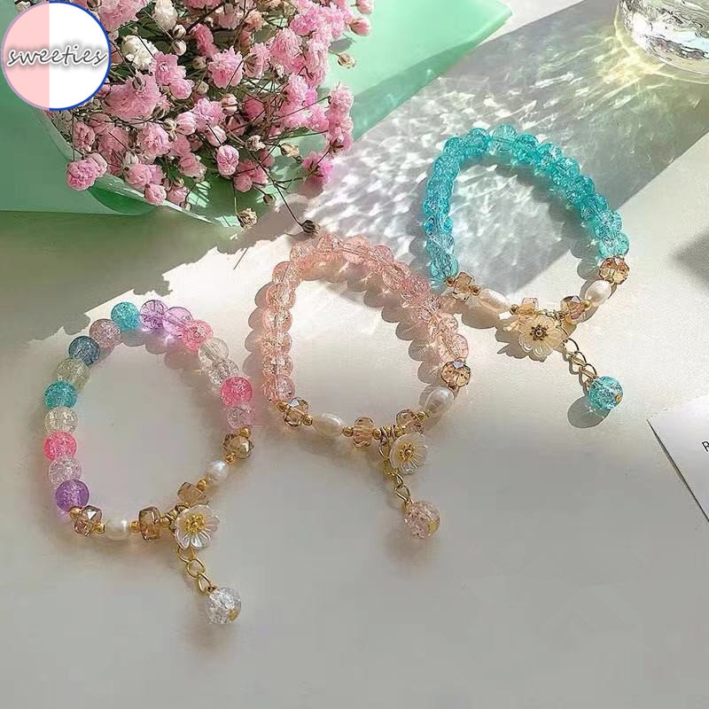 Vòng Tay Chuỗi Hạt Pha Lê Trong Suốt Nhiều Màu Hình Hoa Cúc Xinh Xắn