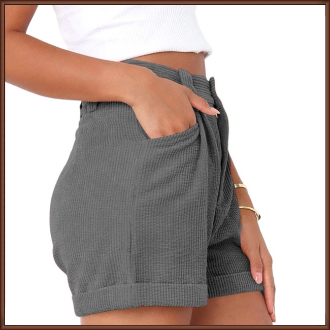 Quần Short Nhung Ống Rộng Lưng Cao Màu Sắc Đơn Giản Phối Nút Thời Trang Cho Nữ