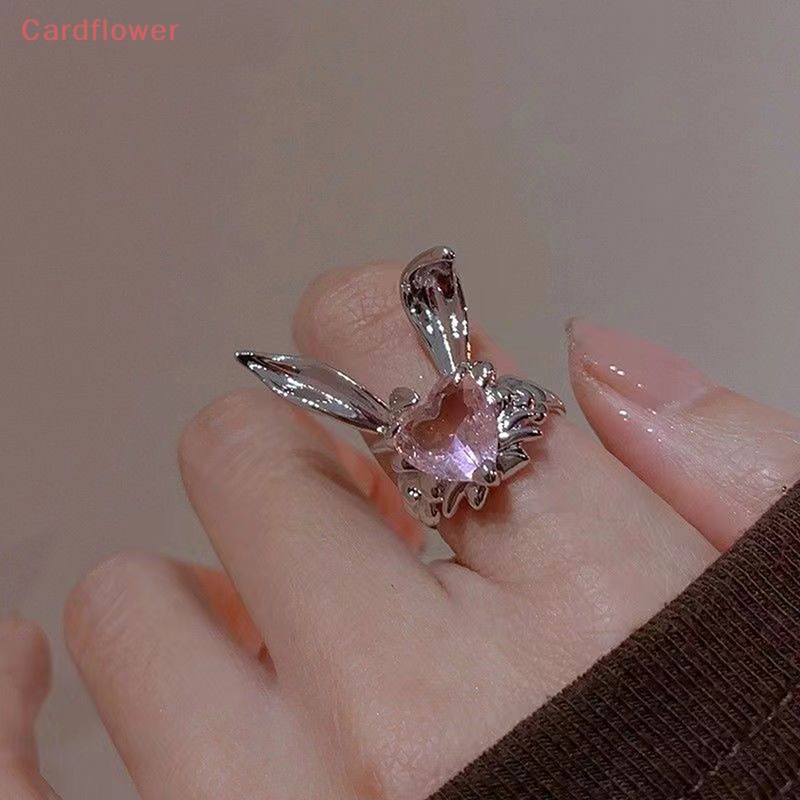 &lt; Cardflower &gt; Nhẫn Hở Đính Đá Zircon Hình Tai Thỏ Đáng Yêu Có Thể Điều Chỉnh Quà Tặng Cho Nữ / Cặp Đôi Mới