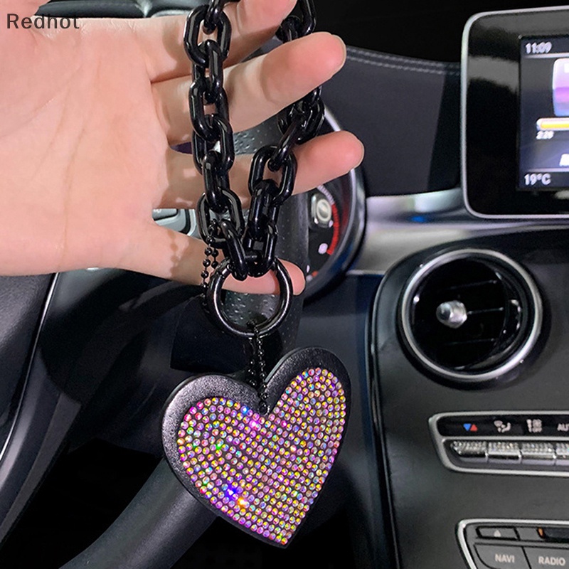 1 Móc Khóa Xe Hơi Chất Liệu Da Đính Đá Hình Trái Tim