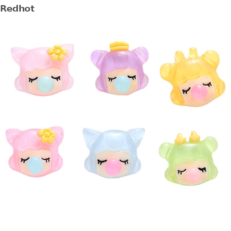 &lt; Redhot &gt; Bộ 5 Phụ Kiện Kẹp Tóc Dạ Quang Bằng Nhựa Resin Trong Suốt Hình Cô Gái Thổi Bong Bóng DIY