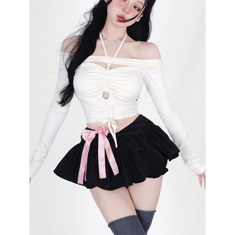 [F &amp; X] Chân Váy Múa Ba Lê Ngắn Xếp Ly Thắt Nơ Phong Cách Đơn Giản Dễ Phối Đồ Phong Cách Mới Mùa Xuân Hè Hakama