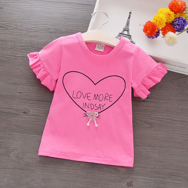 Áo Thun Cotton Tay Ngắn Phong Cách Hàn Quốc Thời Trang Mùa Hè 2020 Mới Cho Bé Gái