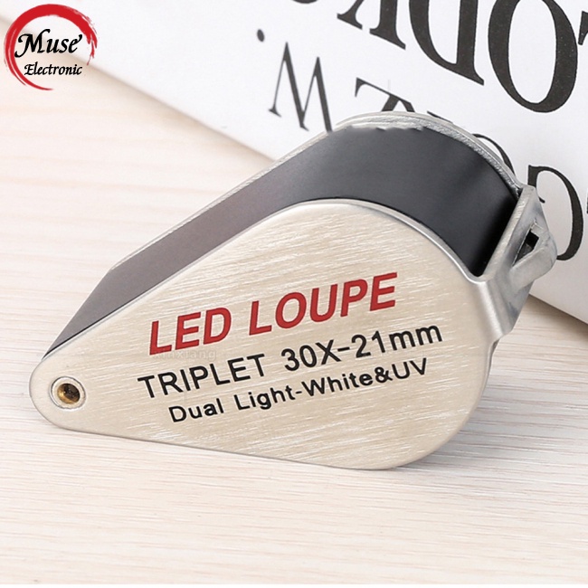 Kính Lúp 21mm Phóng Đại 30 Lần 6 Đèn Led + Kính Lúp Bảo Vệ Tiền Cho Trang Sức