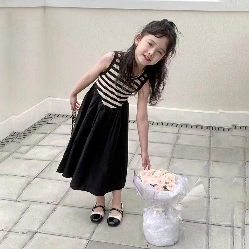 Đầm Dệt Kim Sát Nách Kẻ Sọc Thời Trang Mùa Hè Cho Bé Gái 1-7 Tuổi