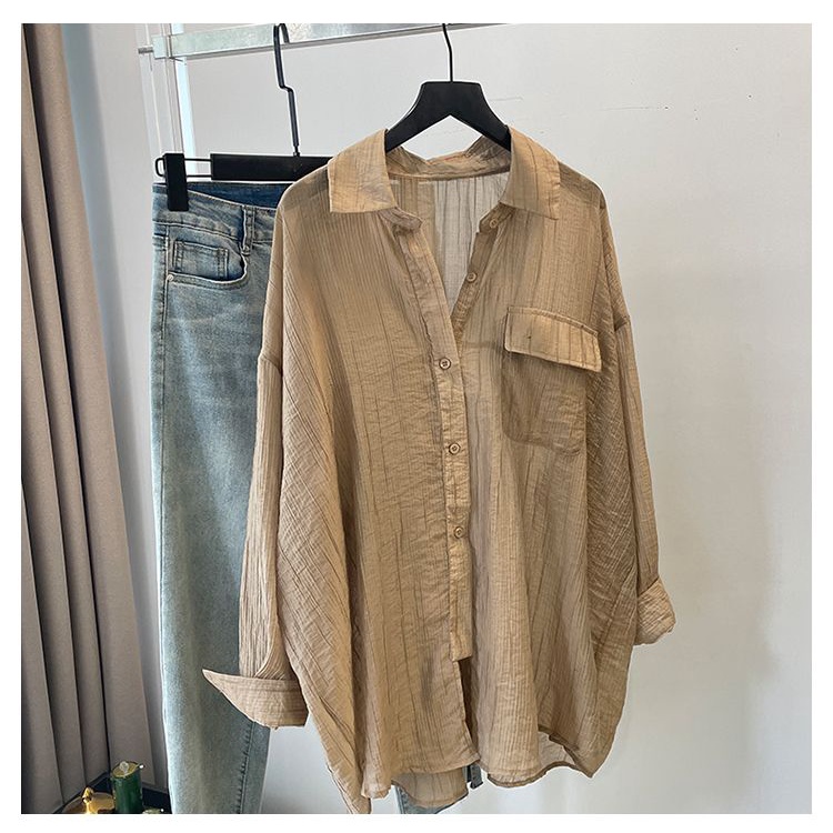 [F &amp; X] Áo Khoác Sơ Mi Cotton Tencel Mỏng Tay Dài Chống Nắng Dáng Rộng Màu Trơn Phong Cách Hàn Quốc Mùa Hè Cho Nữ