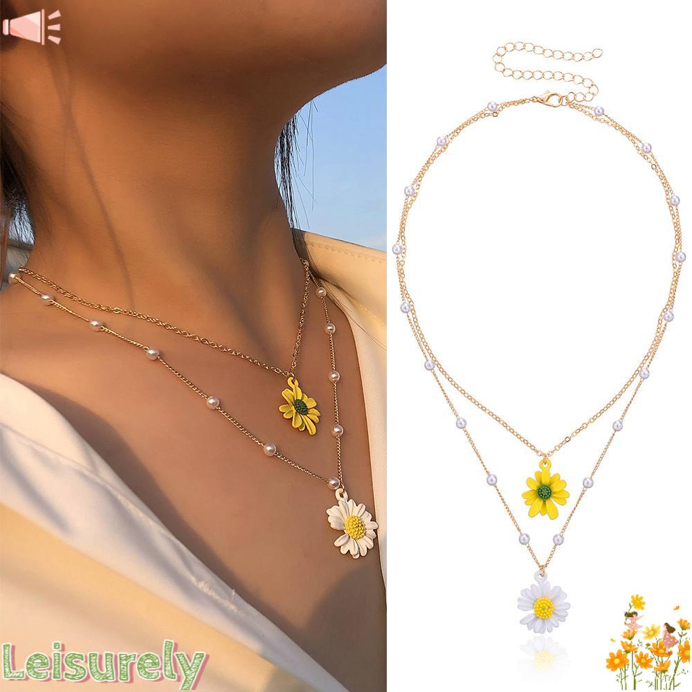 Vòng cổ Hai Lớp Họa Tiết Hoa Cúc Thời Trang Dễ Thương Cho Nữ