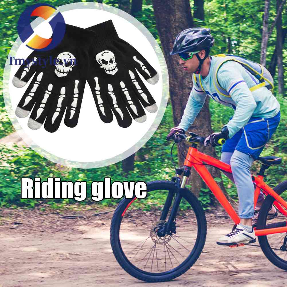 1 Đôi Găng Tay Giữ Ấm Cảm Ứng Dạ Quang Hình Đầu Lâu