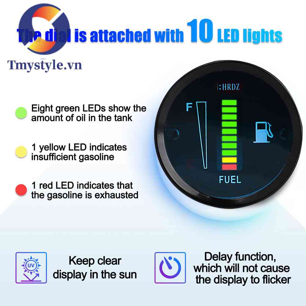 Đồng Hồ Đo Mức Nhiên Liệu 10 LED 2Inch 12V Cho Xe Hơi Xe Tải SUV ATV
