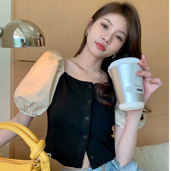 Áo Kiểu Tay Phồng Ngắn Cổ Vuông Phong Cách Retro Hợp Thời Trang Hè Cho Nữ