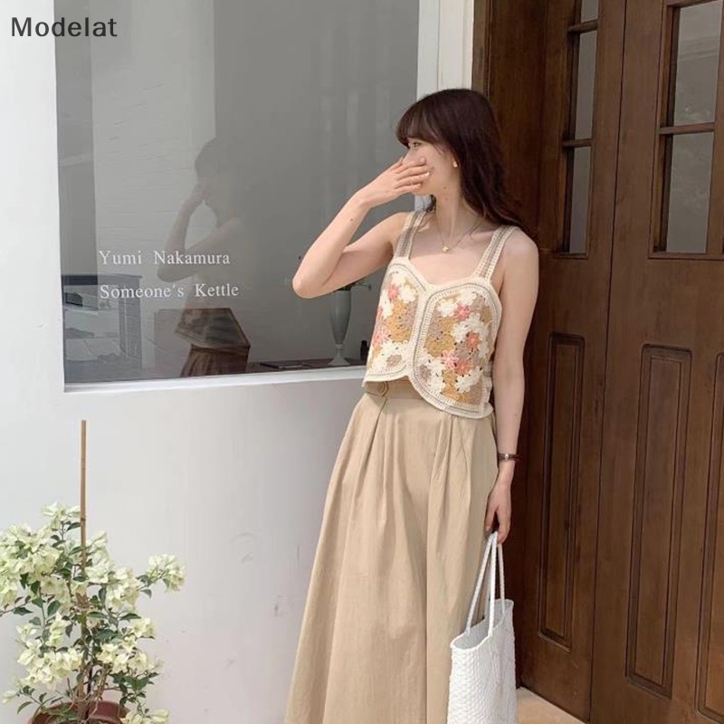 GJCUTE Áo Dệt Kim Sát Nách Thêu Họa Tiết Màu Sắc Tương Phản Thời Trang Mùa Hè Cho Nữ