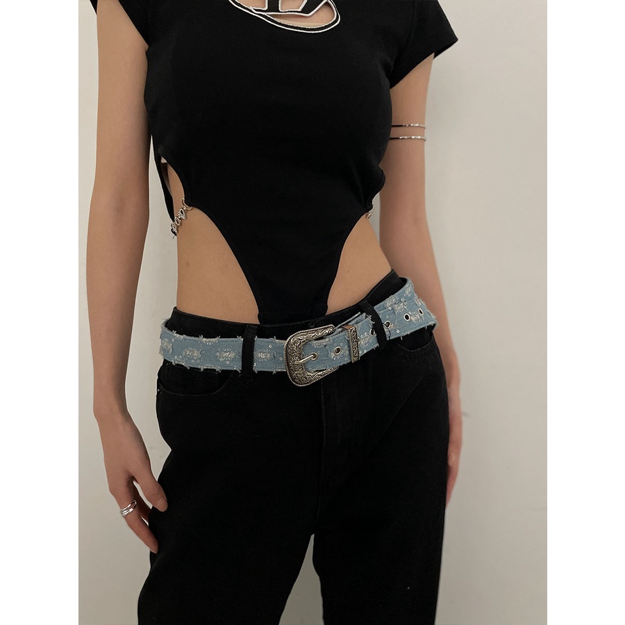 Thắt Lưng Denim Khóa Kim Loại Phong Cách Retro Hàn Quốc Thời Trang Mùa Hè Cho Nữ