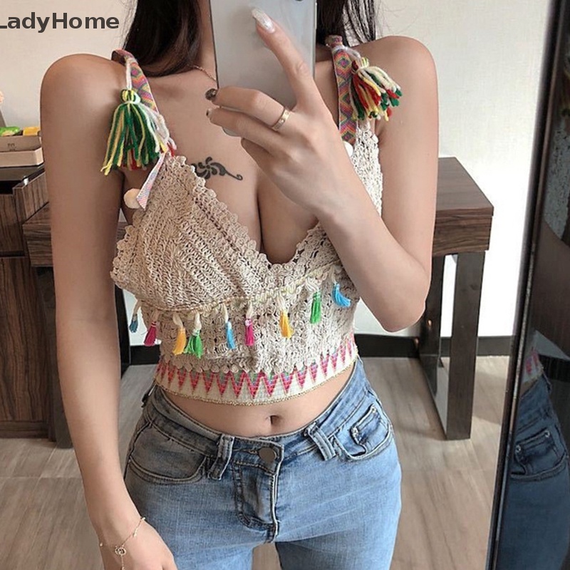 Áo Hai Dây Dệt Kim Cổ Chữ V Thêu Họa Tiết Phong Cách Dân Tộc Thời Trang Mùa Hè Quyến Rũ Cho Nữ