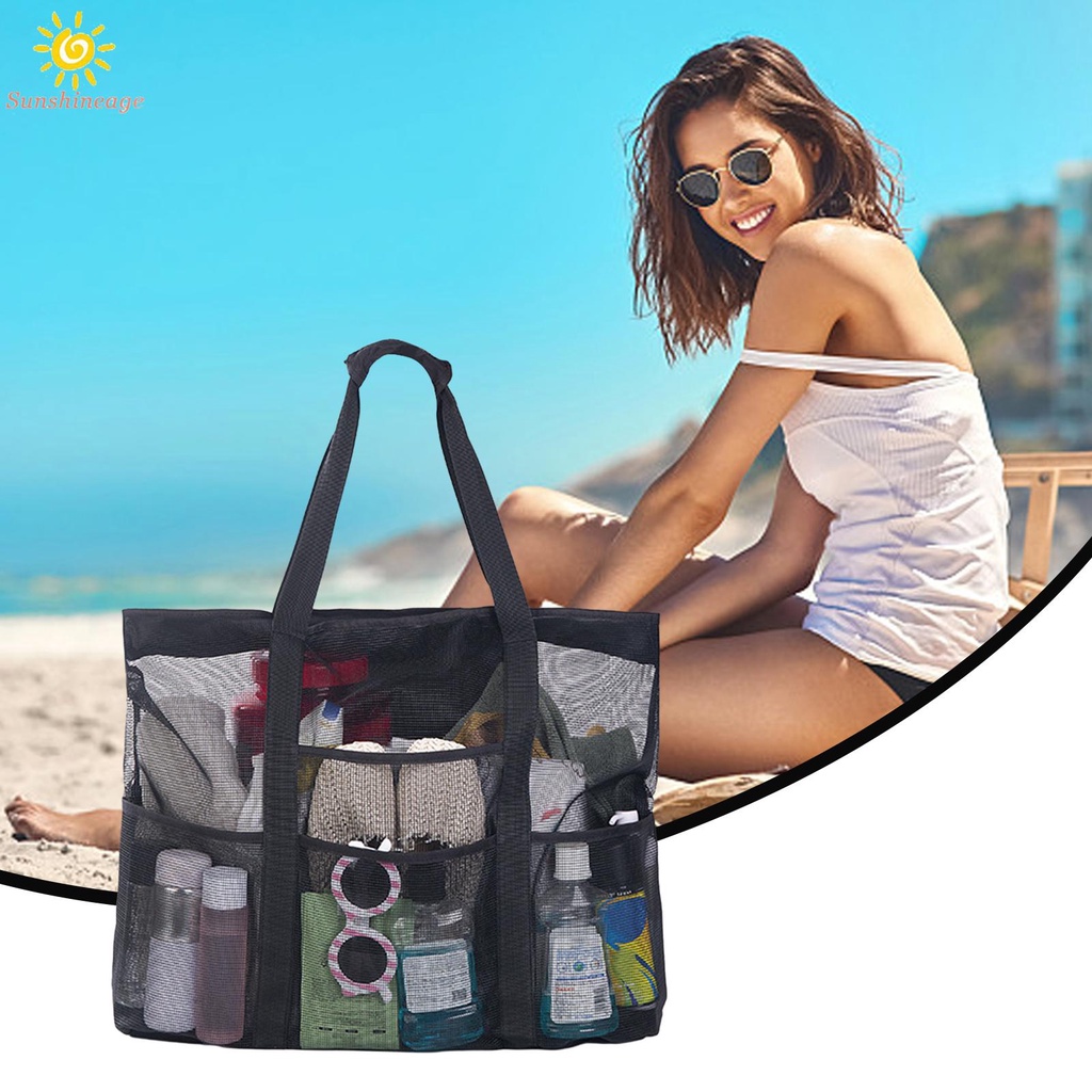 Túi Tote Đi Biển Cỡ Lớn Phối Lưới Có Thể Gấp Gọn Siêu Nhẹ
