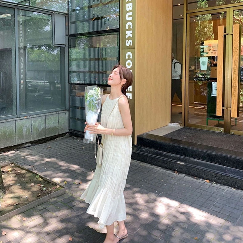 SUXI Đầm Dài Không Tay Dáng Rộng Màu Sắc Đơn Giản Thời Trang Mùa Hè Dành Cho Nữ