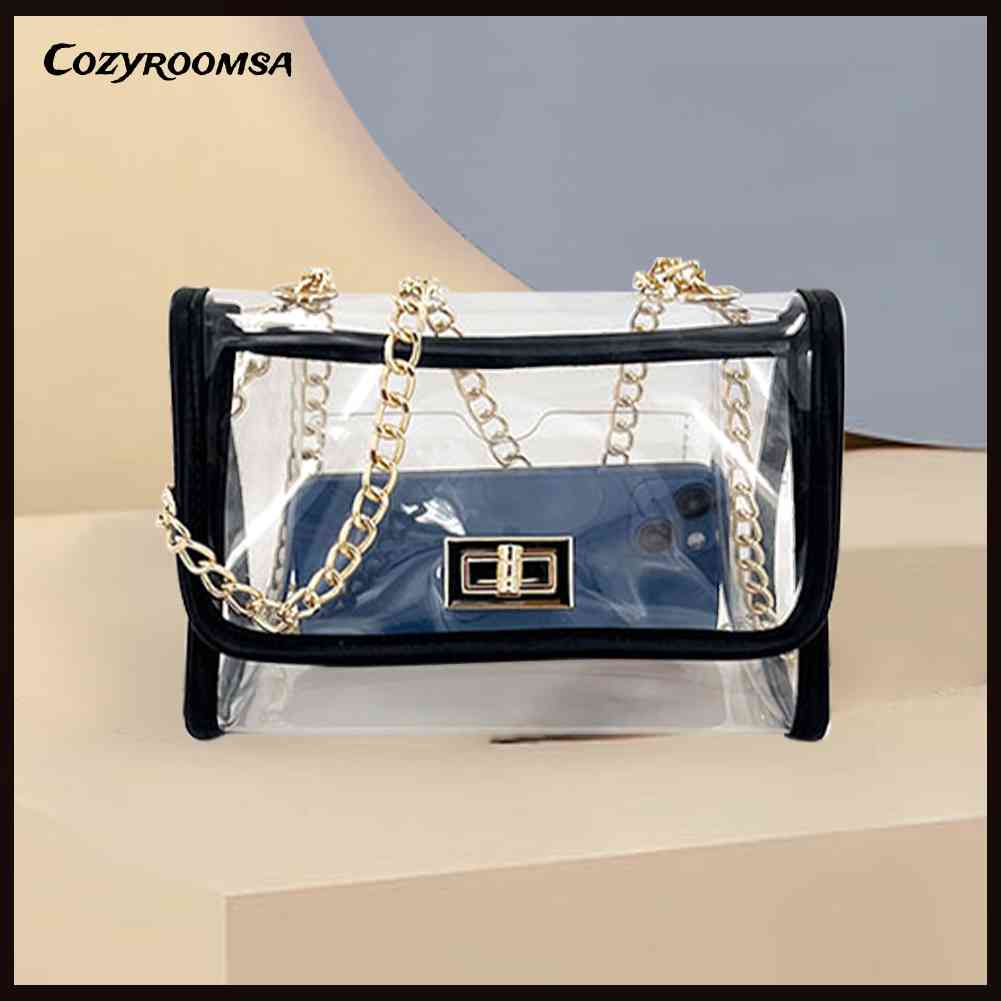 Túi Xách Nhựa PVC Trong Suốt Phối Dây Xích Thời Trang Cho Nữ